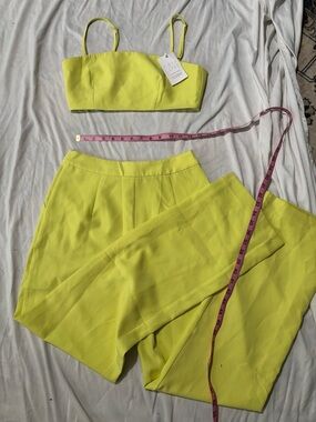 Neon Yellow High-Waist Midi Skirt - Bright Yellow